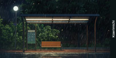 Desk Mat Design Template Featuring a Bus Stop Scene With an Anime Style 7031c
