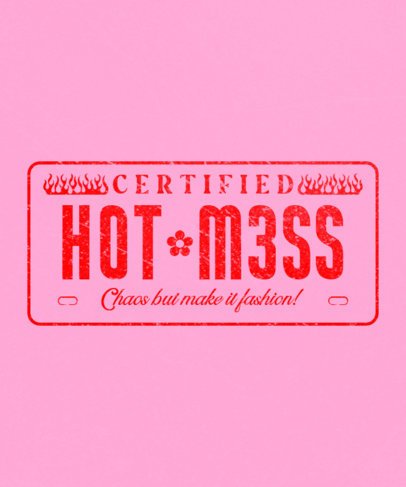 T-Shirt Design Template Featuring a Bimbocore-Aesthetic License Plate with Flames 7029e