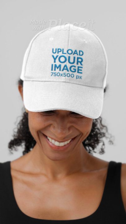 Embroidered Dad Hat Video Featuring a Happy Woman With a Fitness Style