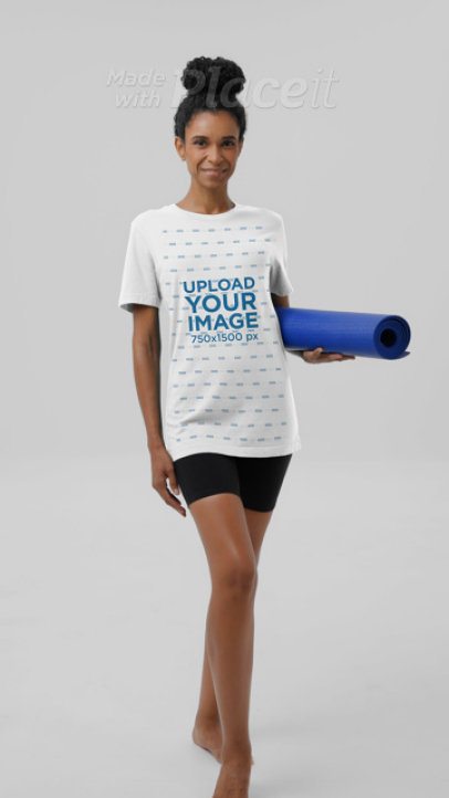Bella Canvas T-Shirt Video of a Smiling Woman Getting Ready for a Yoga Session