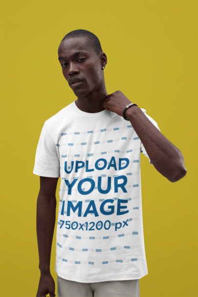 Mockup of a Man Wearing a Bella Canvas T-Shirt with a Round Neck