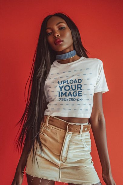 Crop Top Mockup Featuring an AI-Created Woman Inspired by a Classic Animated Princess m41047