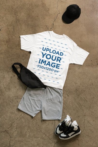 Ghosted Outfit Mockup of an Oversized T-Shirt Lying on the Floor m50567