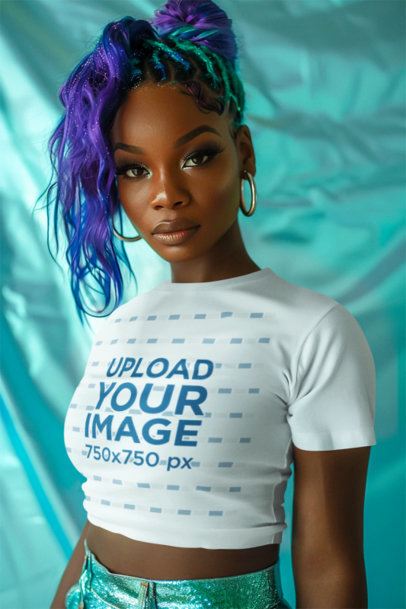 Crop Top Mockup Featuring an AI-Created Woman With a Serious Look Inspired by a Popular Villain