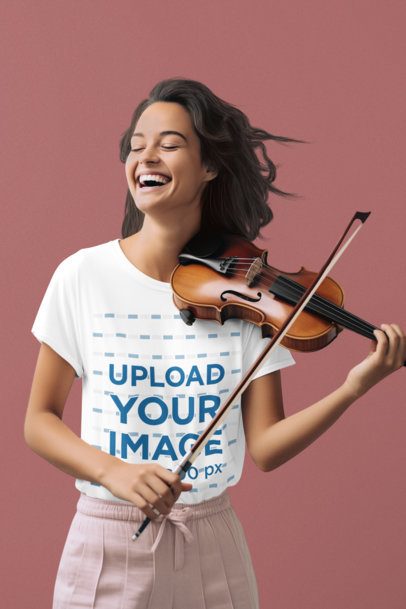 T-Shirt Mockup of an AI-Generated Passionate Woman Playing the Violin m40326