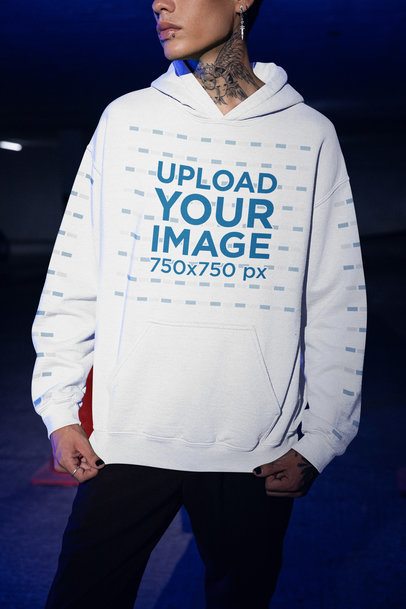Gildan Hoodie Mockup Featuring a Cropped-Face Tattooed Man