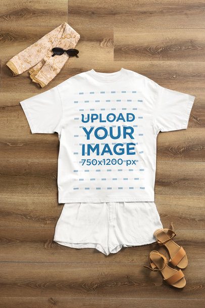 Summer-Themed Mockup of an Oversized Round-Neck T-Shirt m50591