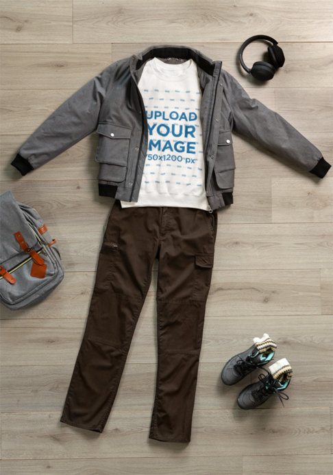 Cotton Heritage Mockup Featuring a Sweatshirt With a Winter-Styled Outfit