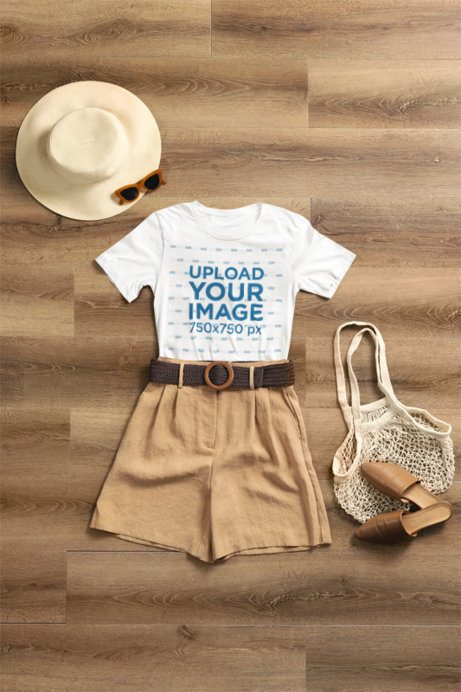 Mockup of a Bella Canvas Tee Featuring a Summer-Styled Outfit
