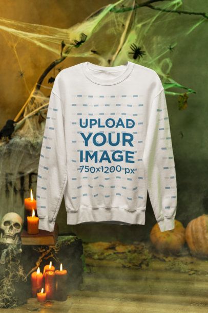 Mockup of a Floating Gildan Sweatshirt in a Creepy Halloween Setting m51288