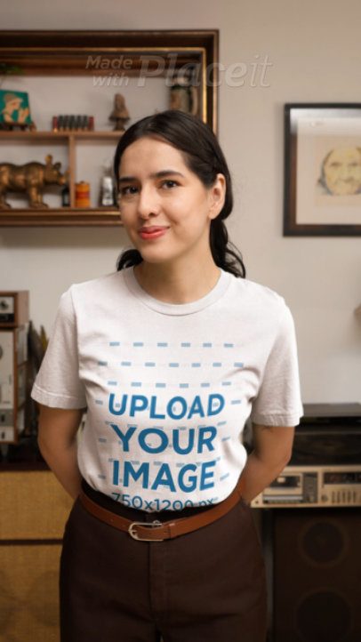 Video of a Woman Wearing a Round-Neck Bella Canvas Tee for a Grandpacore-Inspired Look 8926v