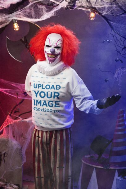 Gildan Crewneck Sweatshirt Mockup of an Evil Clown in a Haunted House m51268