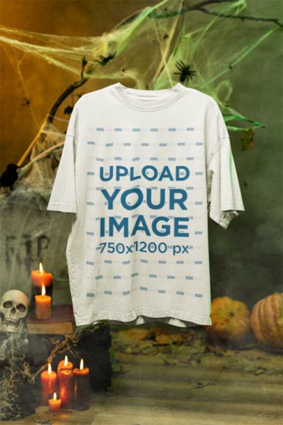 Floating Oversized T-Shirt Mockup Featuring a Haunting Setting m51286