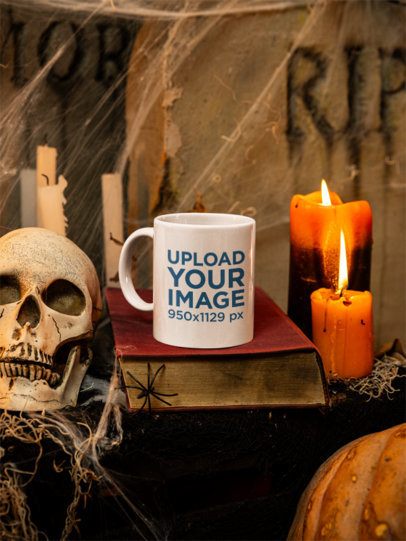 Halloween-Themed Mockup Featuring an 11 Oz Coffee Mug