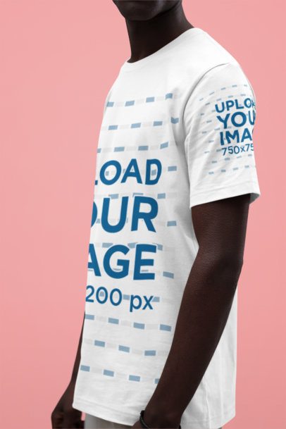 Closeup Mockup of a Man Wearing a Bella Canvas Tee with a Customizable Sleeve