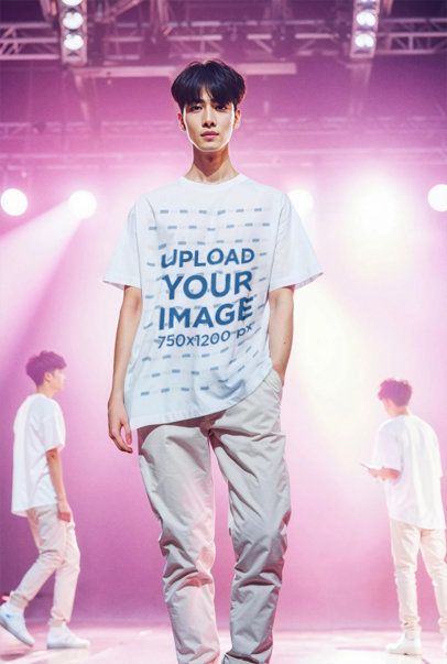 T-Shirt Mockup of an AI-Generated Man Performing in a Boyband Concert m41111