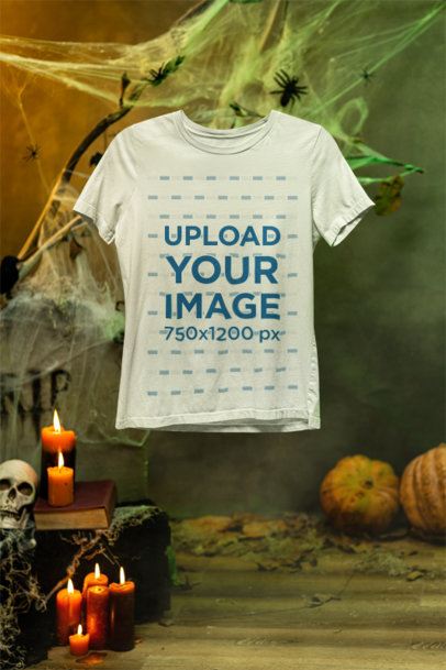 Mockup of a Bella Canvas T-Shirt in a Halloween-Decorated Setup m51289