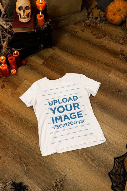 Mockup of a Round-Neck Bella Canvas T-Shirt Placed in a Halloween-Decorated Setup m51295