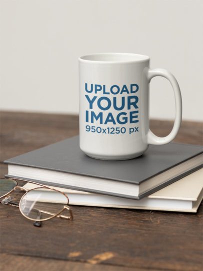 Drinkware Mockup Featuring a 15 Oz Coffee Placed on a Book m51036
