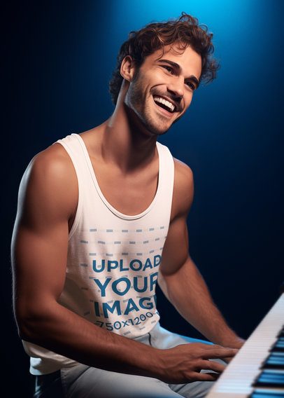 Tank Top Mockup of an AI-Generated Man Playing the Piano With a Joyful Look m40329