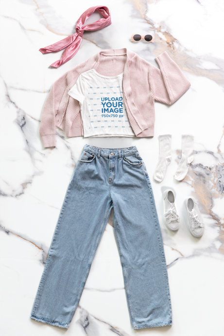 Bella Canvas Mockup Featuring a Crop Top With a Ghosted Casual Outfit