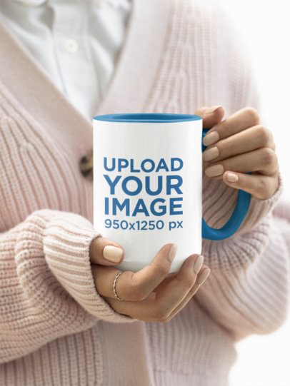 Print Mockup Featuring a Woman With Cute Nails Holding a Coffee Mug m51031