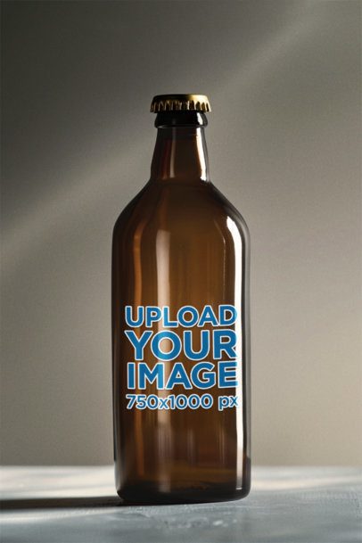 Mockup of an AI-Generated Empty Amber Glass Bottle Placed on a Gray Surface m40799