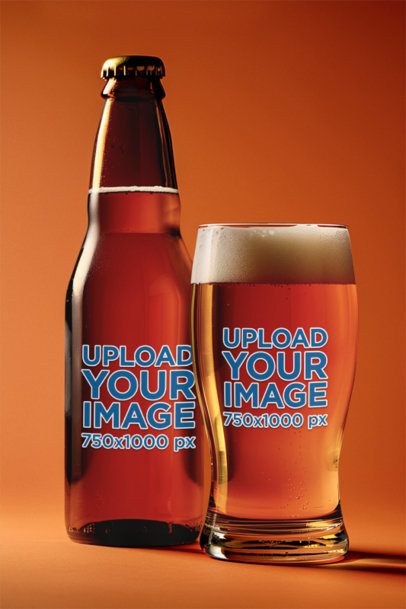 Drinkware Mockup Featuring an AI-Created Amber Glass and a Bottle Filled With Beer m40802