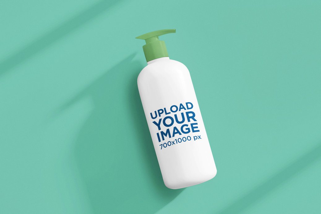 Simple Mockup Featuring an AI-Created Shampoo Bottle over a Solid Surface