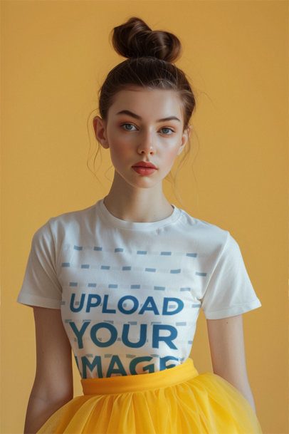 Round-Neck Tee Mockup Featuring an AI-Created Woman Wearing a Princess-Inspired Look m41184