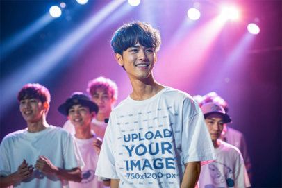Oversized T-Shirt Mockup of an AI-Generated Happy Man Performing in a Boyband Concert m41058