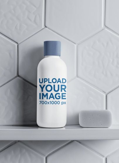 Shampoo Bottle Mockup Featuring an AI-Created Shower Room m50650