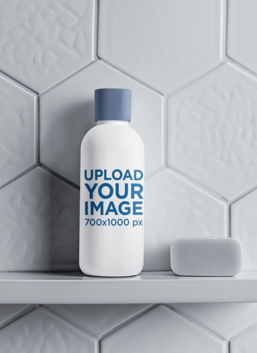 Shampoo Bottle Mockup Featuring an AI-Created Shower Room