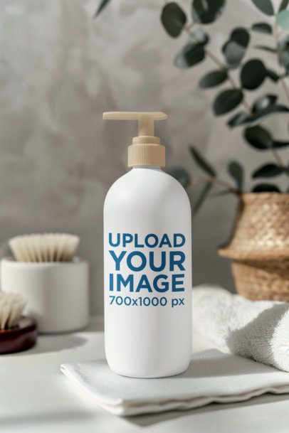 AI-Created Mockup Featuring a Shampoo Bottle in a Bathroom Setting m50665