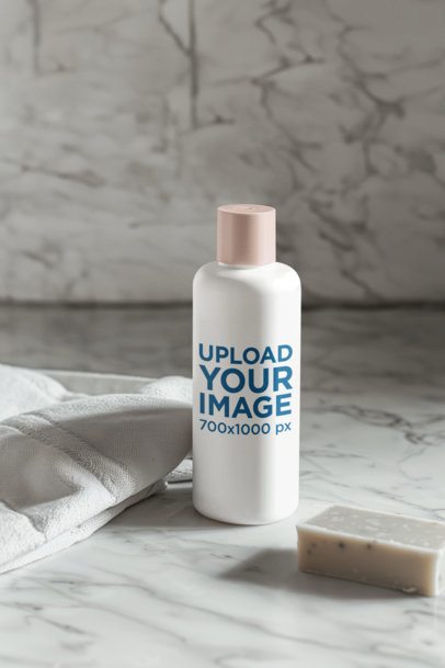 Mockup of an AI-Generated Shampoo Bottle Placed on a Marble Surface m50649