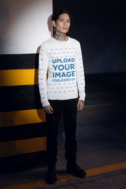 Bella Canvas Long-Sleeve Tee Mockup Featuring a Serious Man With a Grunge-Styled Look m50787