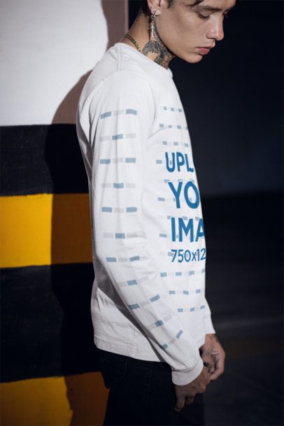 Bella Canvas Long-Sleeve Tee Mockup of a Man With Tattos and a Gothic Style m50788