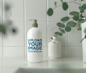 AI-Generated Mockup of a Shampoo Bottle Placed in a Bathroom m50648