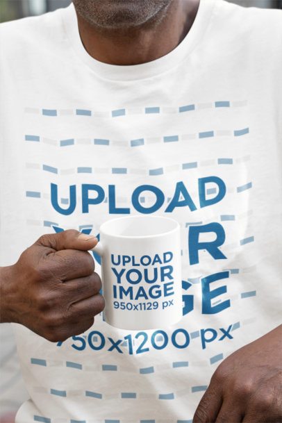 Closeup-View Mockup of a Man in a T-Shirt Holding an 11 oz Coffee Mug m51512