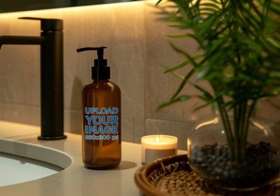 AI-Created Mockup Featuring a Shampoo Bottle Placed Near a Modern Sink m50637