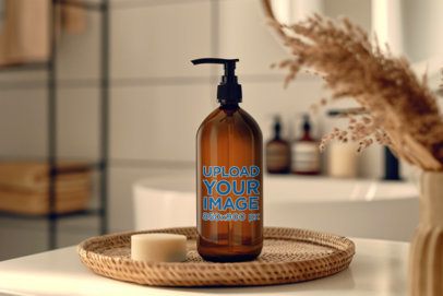 Print Mockup Featuring an AI-Created Shampoo Bottle Placed in a Bathroom Table
