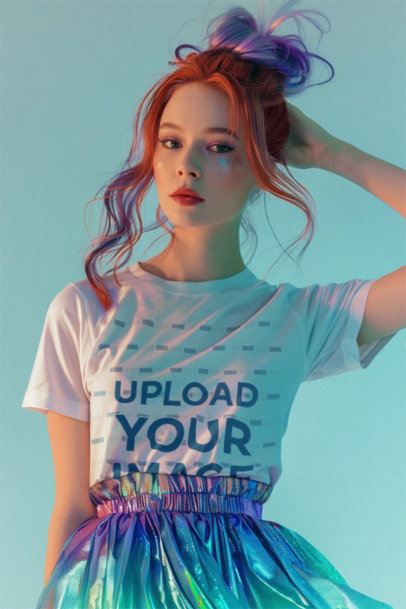 T-Shirt Mockup of an AI-Generated Woman Inspired by a Famous Mermaid Princess