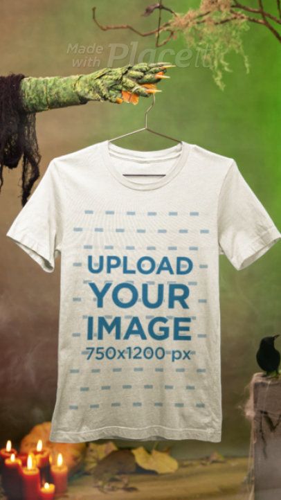 Video of a Bella Canvas T-Shirt Hanging From a Witch Hand