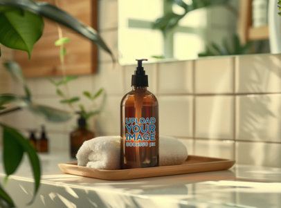 Amber Shampoo Bottle Mockup Featuring an AI-Created Bathroom