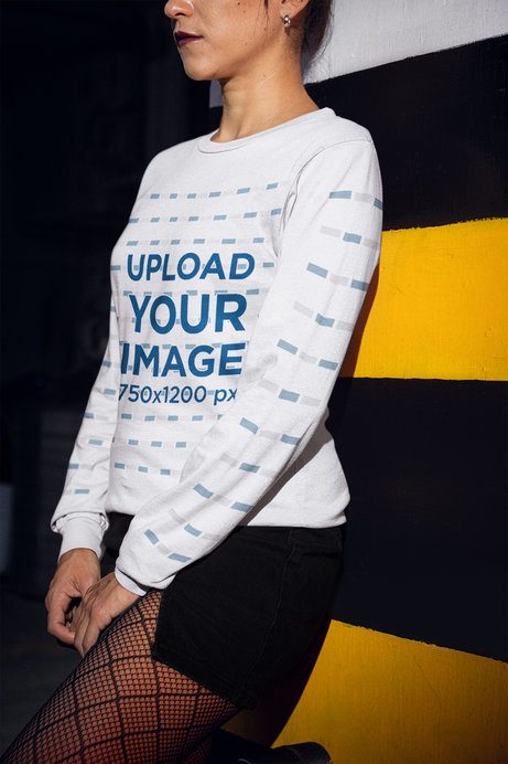 Bella Canvas Long-Sleeve Tee Mockup of a Cropped-Face Woman With a Gothic Look