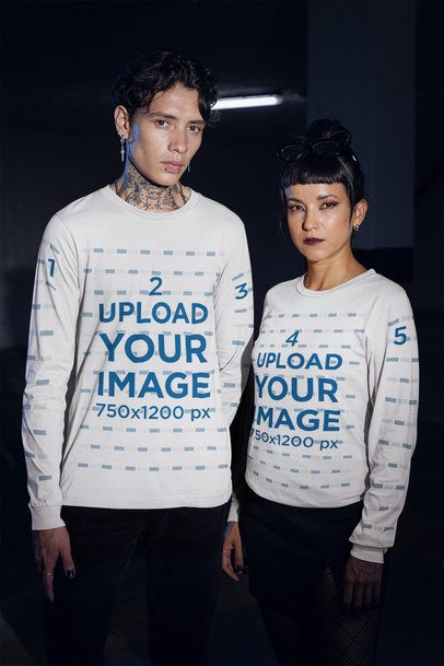 Bella Canvas Mockup Featuring a Man and Woman in a Grunge-Styled Look