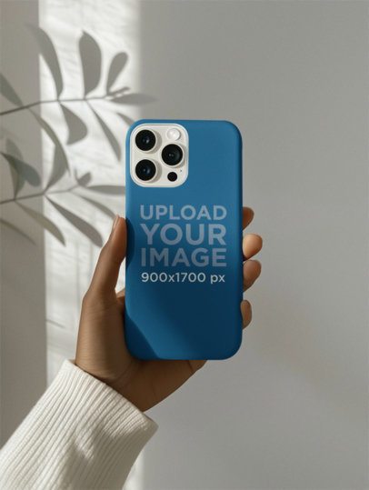 Print Mockup Featuring an AI-Created Woman Holding an iPhone Case