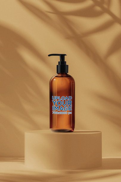 Print Mockup Featuring an AI-Created Amber Shampoo Bottle in a Minimalist Background