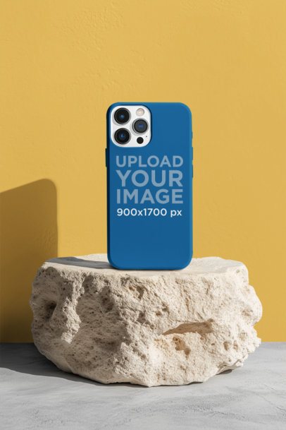 AI-Generated Mockup Featuring a Phone Case Placed Over a Rock