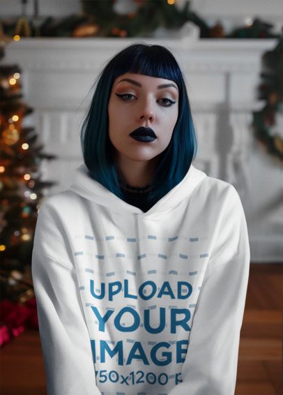 Alternative Christmas Mockup of an AI-Generated Woman Wearing a Hoodie